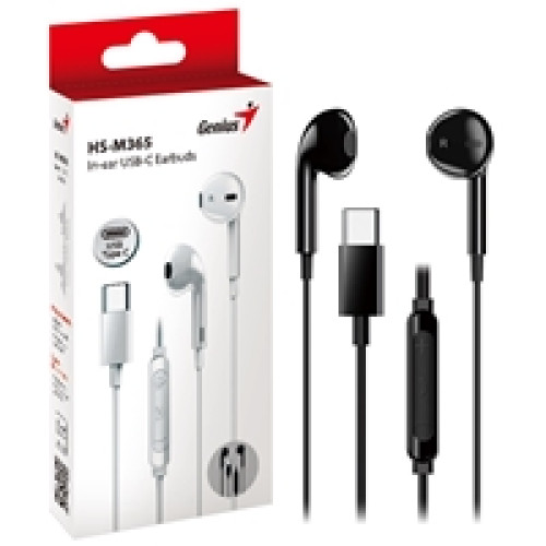 Genius HS-M365B USB-C In-Ear Wired Earbuds with In-Line Microphone and Volume Controls Black Genius HS-M365B USB-C In-Ear Wired Earbuds with In-Line Microphone and Volume Controls Black