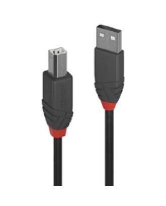 LINDY 36675 Anthra Line USB Cable, USB 2.0 Type-A (M) to USB 2.0 Type-B (M), 5m, Black & Red, Supports Data Transfer Speeds up to 480Mbps, Robust PVC Housing, Nickel Connectors & Gold Plated Contacts, Retail Polybag Packaging
