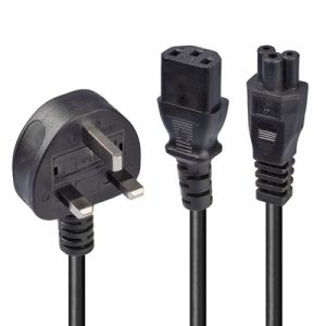 lindy-30374-2-5m-uk-3-pin-plug-to-iec-c13-kettle-iec-c5-clover-10-amp-mains-splitter-extension-cable-black